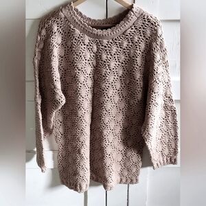 Honors Turtle Bay Women's Tan Crochet Knit Sweater | XL